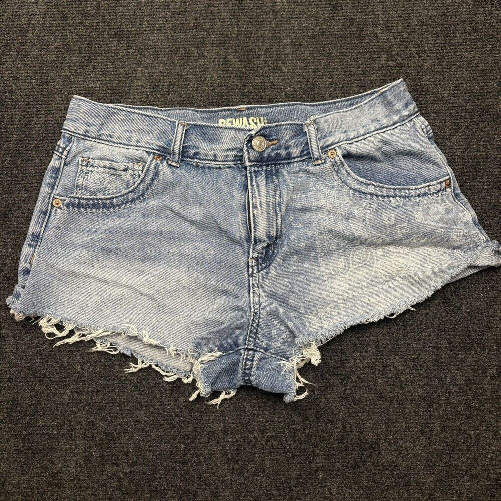 Rewash Low Pro Denim Cut-Off Shorts Size 9 / 29 Light Wash Paisley Print Cotton
